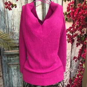 Vici Hot Pink V-neck Tunic Sweater Mini Dress